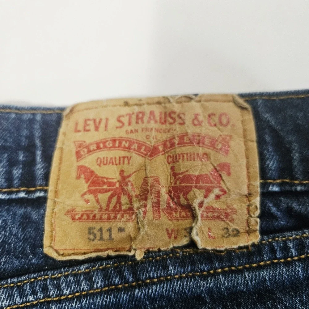Levis 511 Skinny Fit Blue Jeans Men's Sz 36x32 Dark Wash Tapered Denim Pants